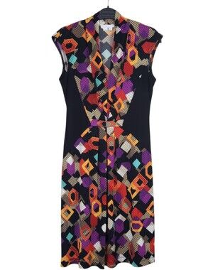 London Times Retro Colorful Geometric Panel Dress Size 4